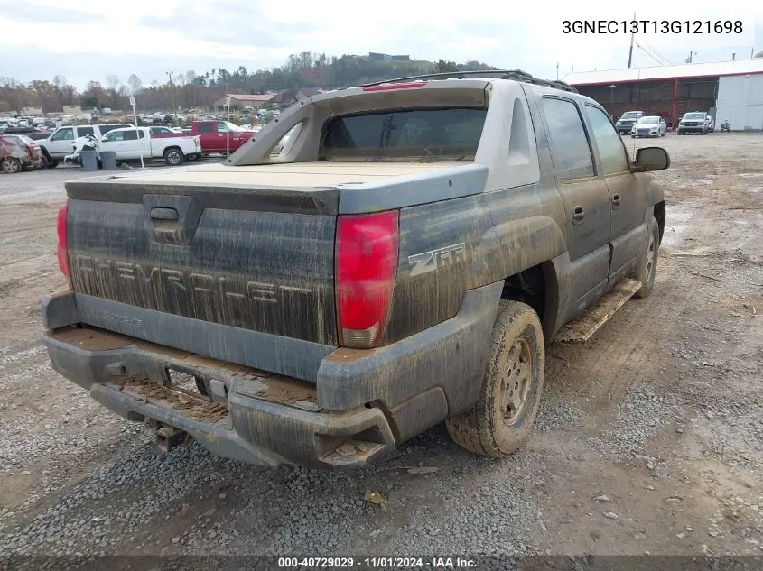 2003 Chevrolet Avalanche 1500 VIN: 3GNEC13T13G121698 Lot: 40729029