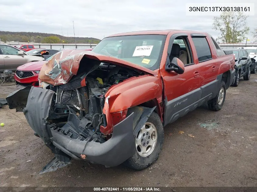 2003 Chevrolet Avalanche 1500 VIN: 3GNEC13TX3G138161 Lot: 40782441