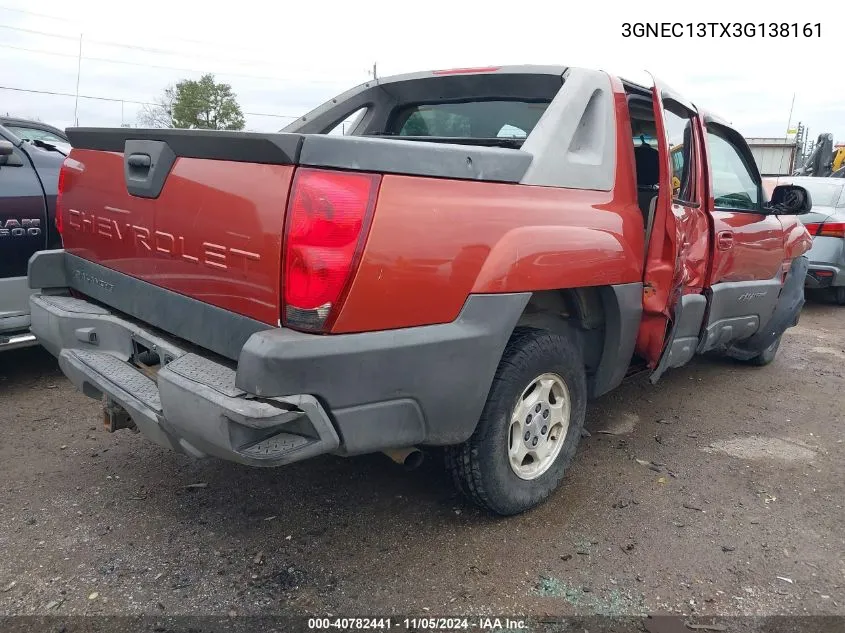 2003 Chevrolet Avalanche 1500 VIN: 3GNEC13TX3G138161 Lot: 40782441