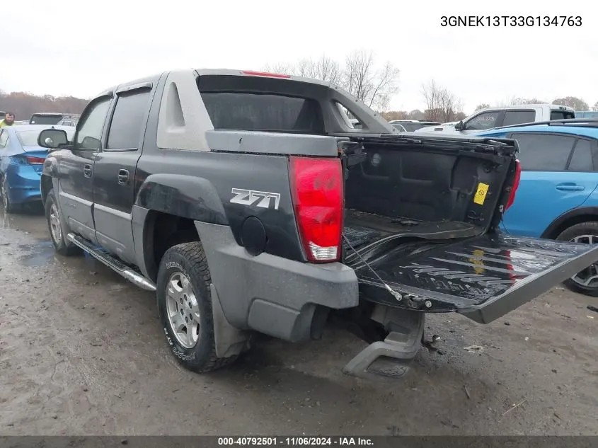 2003 Chevrolet Avalanche 1500 VIN: 3GNEK13T33G134763 Lot: 40792501