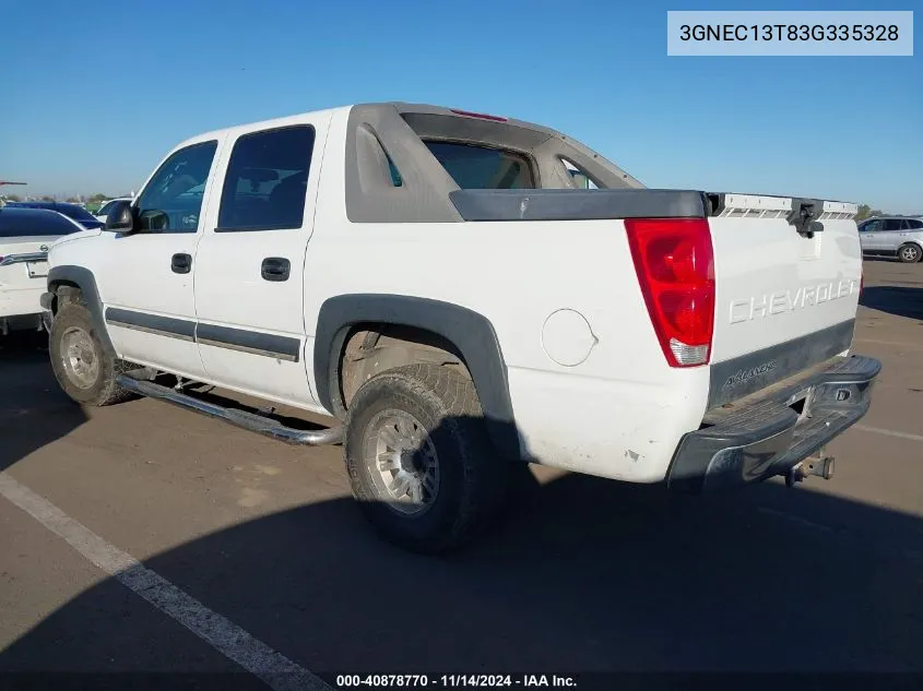 2003 Chevrolet Avalanche 1500 VIN: 3GNEC13T83G335328 Lot: 40878770