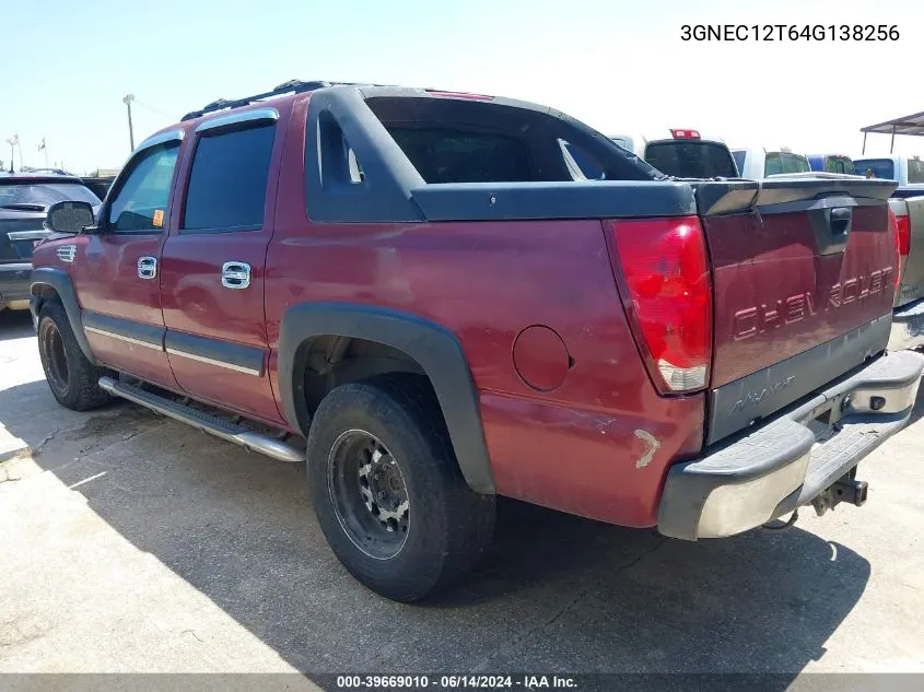 2004 Chevrolet Avalanche 1500 VIN: 3GNEC12T64G138256 Lot: 39669010