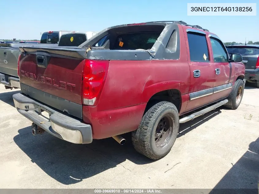 2004 Chevrolet Avalanche 1500 VIN: 3GNEC12T64G138256 Lot: 39669010