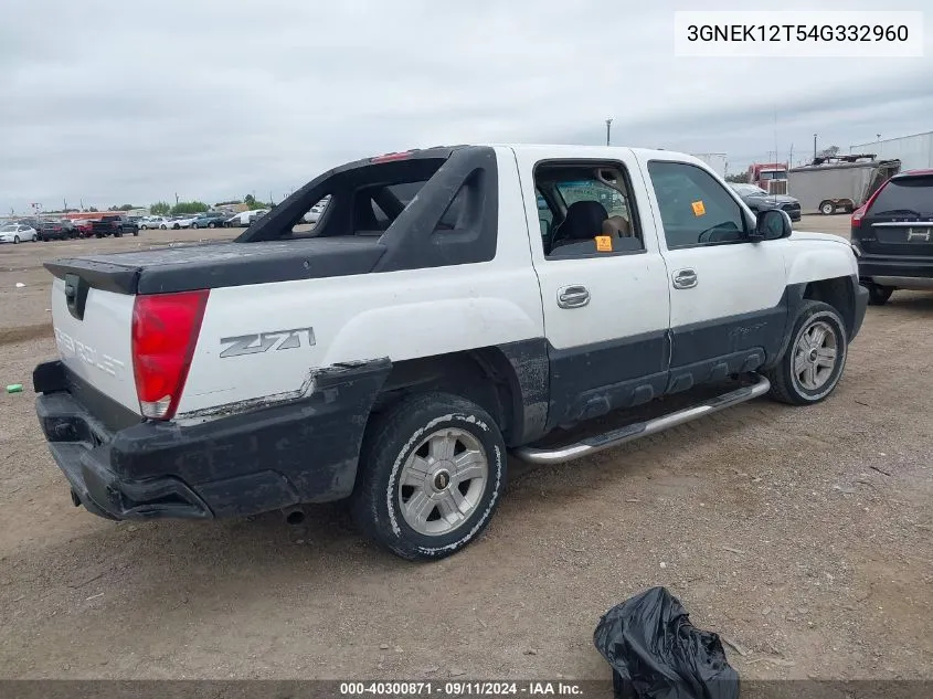 2004 Chevrolet Avalanche 1500 K1500 VIN: 3GNEK12T54G332960 Lot: 40300871