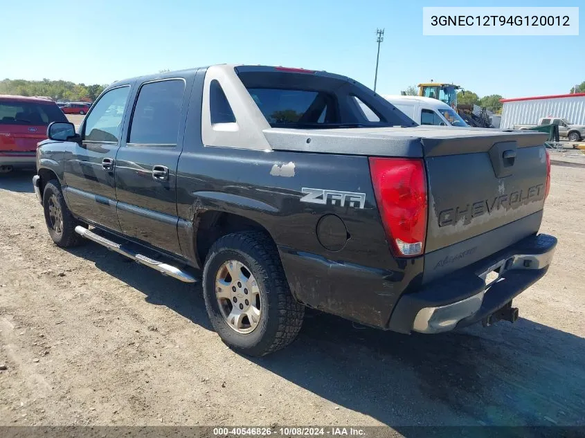 2004 Chevrolet Avalanche 1500 VIN: 3GNEC12T94G120012 Lot: 40546826