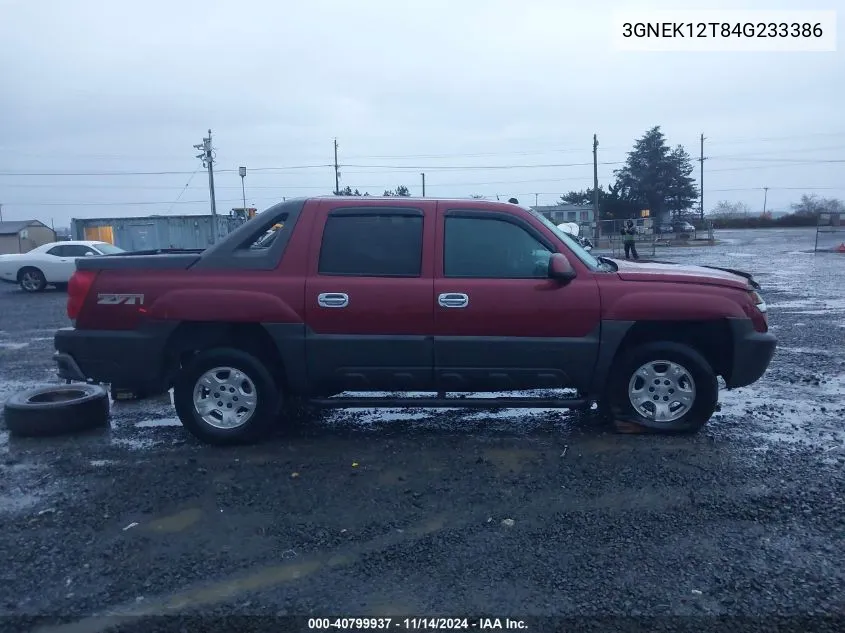 2004 Chevrolet Avalanche 1500 VIN: 3GNEK12T84G233386 Lot: 40799937