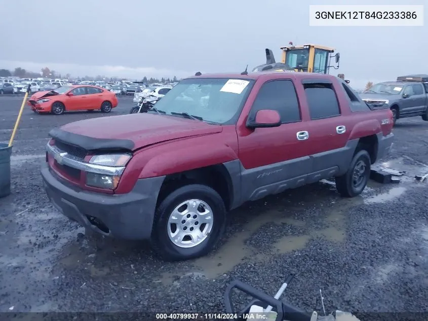 2004 Chevrolet Avalanche 1500 VIN: 3GNEK12T84G233386 Lot: 40799937