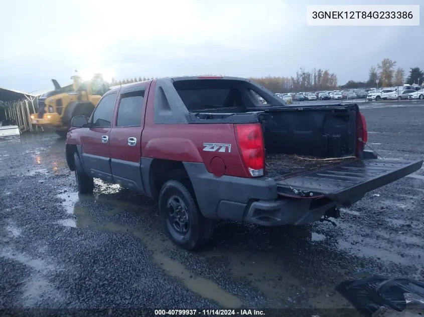 2004 Chevrolet Avalanche 1500 VIN: 3GNEK12T84G233386 Lot: 40799937