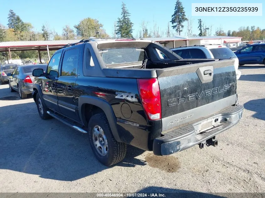 2005 Chevrolet Avalanche 1500 Z71 VIN: 3GNEK12Z35G235939 Lot: 40546904