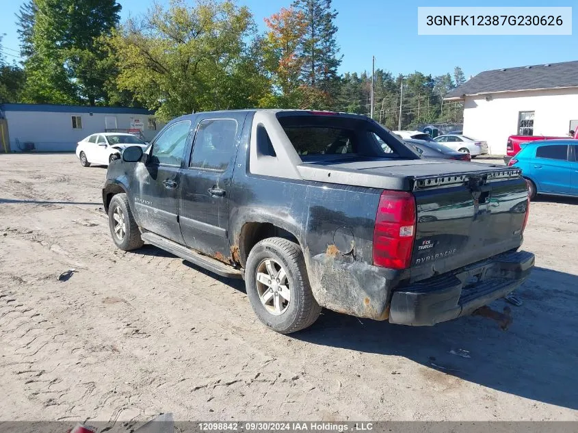 2007 Chevrolet Avalanche 1500 VIN: 3GNFK12387G230626 Lot: 12098842