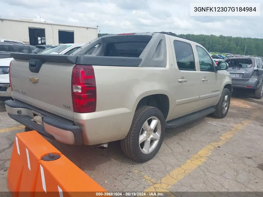 2007 Chevrolet Avalanche 1500 Lt VIN: 3GNFK12307G184984 Lot: 39681604