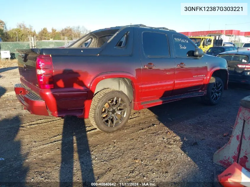 2007 Chevrolet Avalanche 1500 Lt VIN: 3GNFK12387G303221 Lot: 40840642