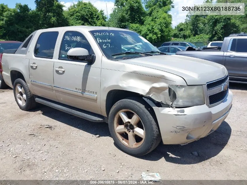 2008 Chevrolet Avalanche 1500 Lt VIN: 3GNFK123X8G188736 Lot: 39610878