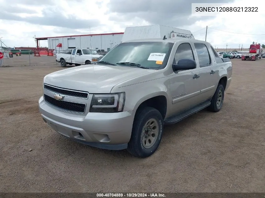 2008 Chevrolet Avalanche 1500 Ls VIN: 3GNEC12088G212322 Lot: 40704889