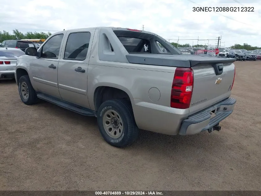 2008 Chevrolet Avalanche 1500 Ls VIN: 3GNEC12088G212322 Lot: 40704889