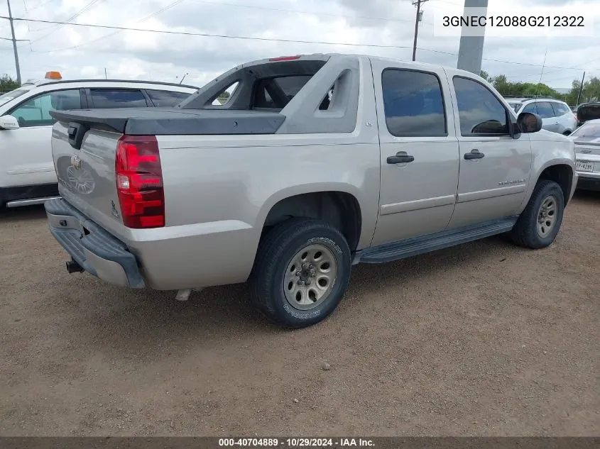 2008 Chevrolet Avalanche 1500 Ls VIN: 3GNEC12088G212322 Lot: 40704889