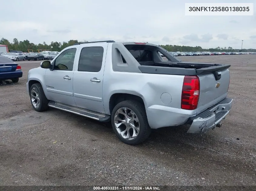 2008 Chevrolet Avalanche 1500 Ltz VIN: 3GNFK12358G138035 Lot: 40833231