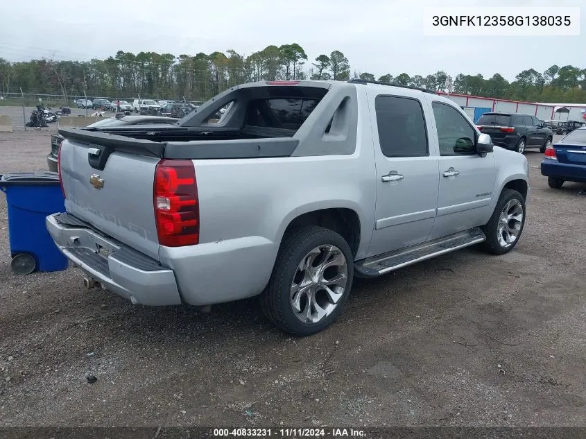 2008 Chevrolet Avalanche 1500 Ltz VIN: 3GNFK12358G138035 Lot: 40833231