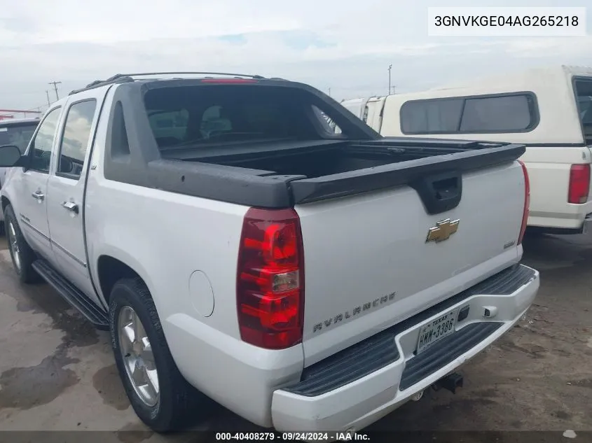 3GNVKGE04AG265218 2010 Chevrolet Avalanche 1500 Ltz