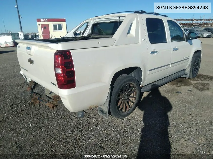 2011 Chevrolet Avalanche Ltz VIN: 3GNTKGE38BG394243 Lot: 30045872