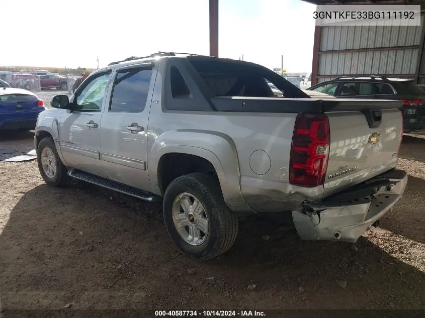 2011 Chevrolet Avalanche Lt VIN: 3GNTKFE33BG111192 Lot: 40587734