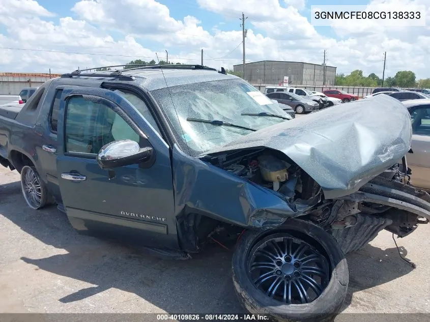 2012 Chevrolet Avalanche 1500 Lt1 VIN: 3GNMCFE08CG138333 Lot: 40109826