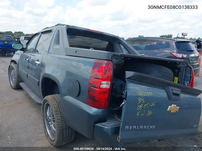 2012 Chevrolet Avalanche 1500 Lt1 VIN: 3GNMCFE08CG138333 Lot: 40109826