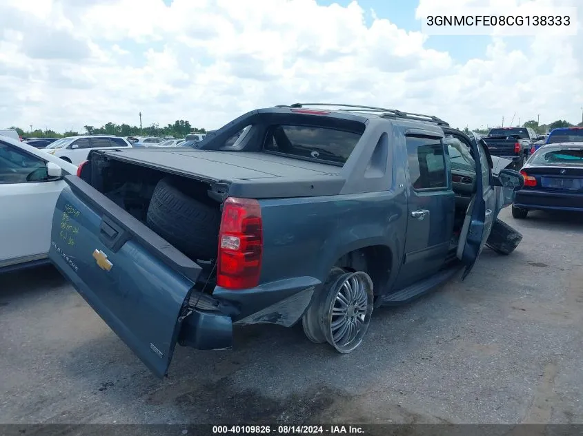 2012 Chevrolet Avalanche 1500 Lt1 VIN: 3GNMCFE08CG138333 Lot: 40109826