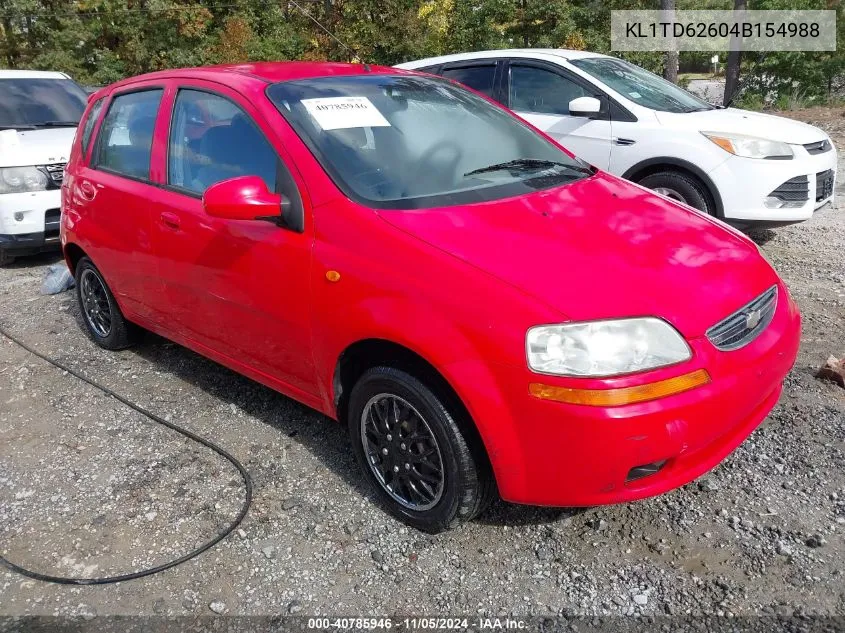 2004 Chevrolet Aveo VIN: KL1TD62604B154988 Lot: 40785946