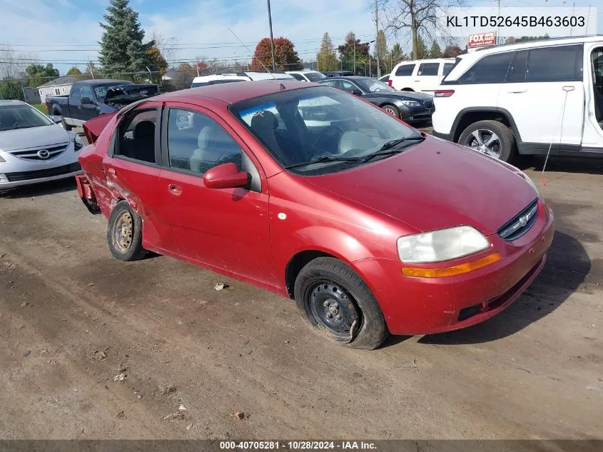 2005 Chevrolet Aveo Ls VIN: KL1TD52645B463603 Lot: 40705281