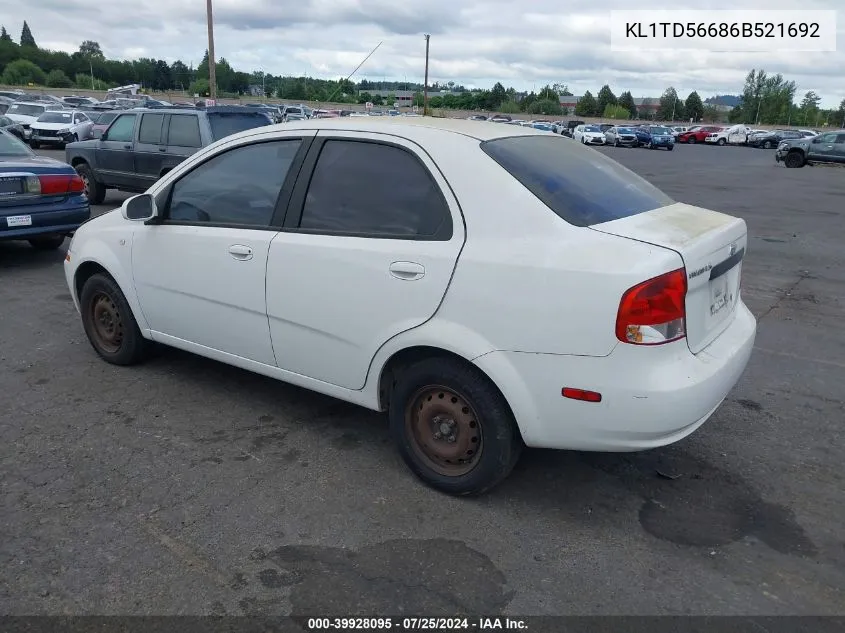 2006 Chevrolet Aveo Ls VIN: KL1TD56686B521692 Lot: 39928095