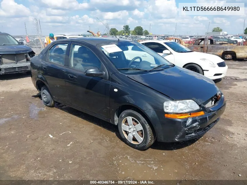 2006 Chevrolet Aveo Ls VIN: KL1TD56666B649980 Lot: 40346754