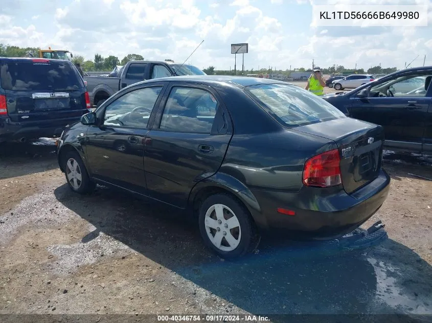 2006 Chevrolet Aveo Ls VIN: KL1TD56666B649980 Lot: 40346754