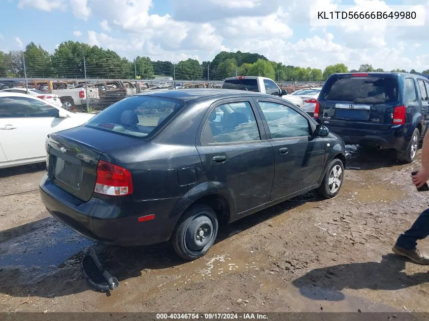 2006 Chevrolet Aveo Ls VIN: KL1TD56666B649980 Lot: 40346754