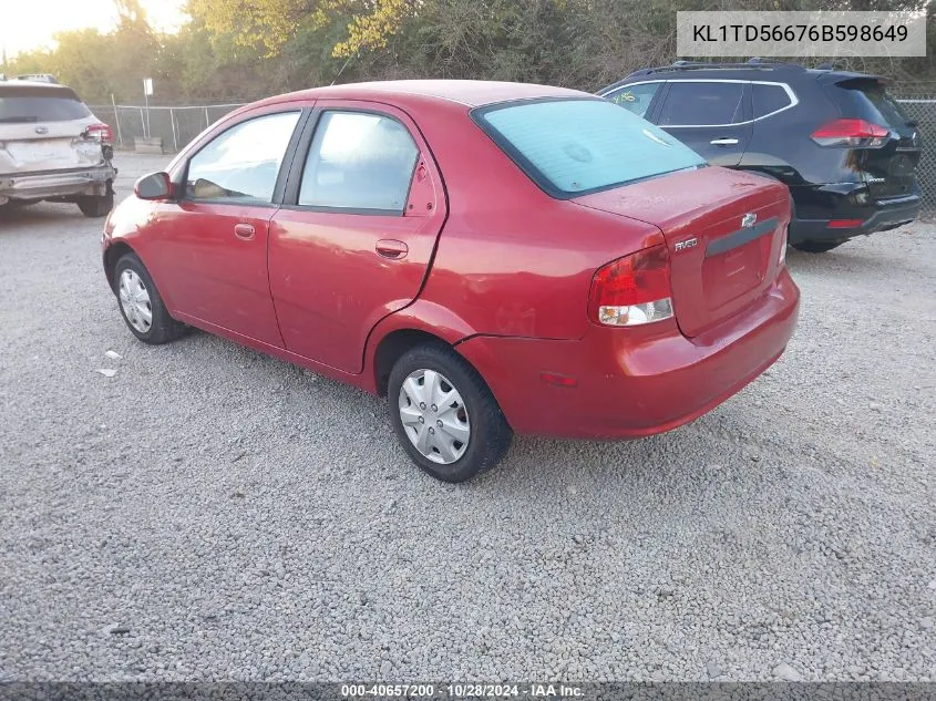 2006 Chevrolet Aveo Ls VIN: KL1TD56676B598649 Lot: 40657200