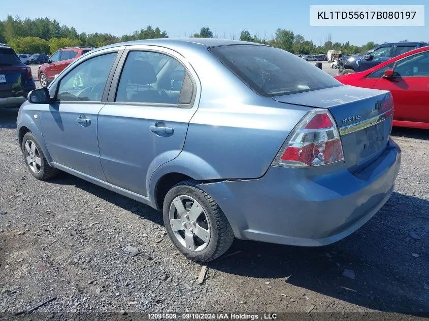 2007 Chevrolet Aveo Ls VIN: KL1TD55617B080197 Lot: 12091509