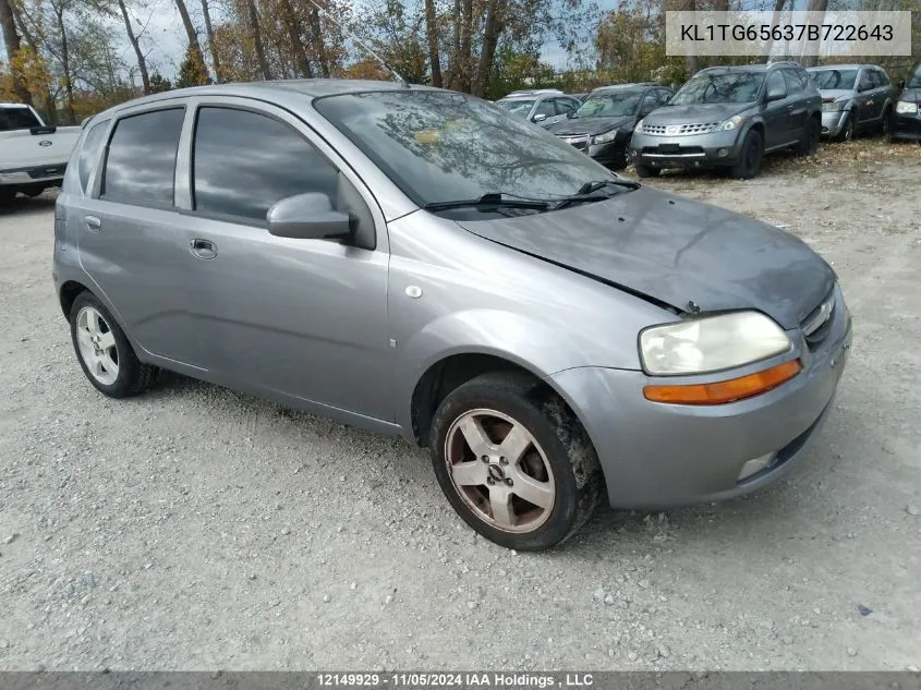 2007 Chevrolet Aveo VIN: KL1TG65637B722643 Lot: 12149929