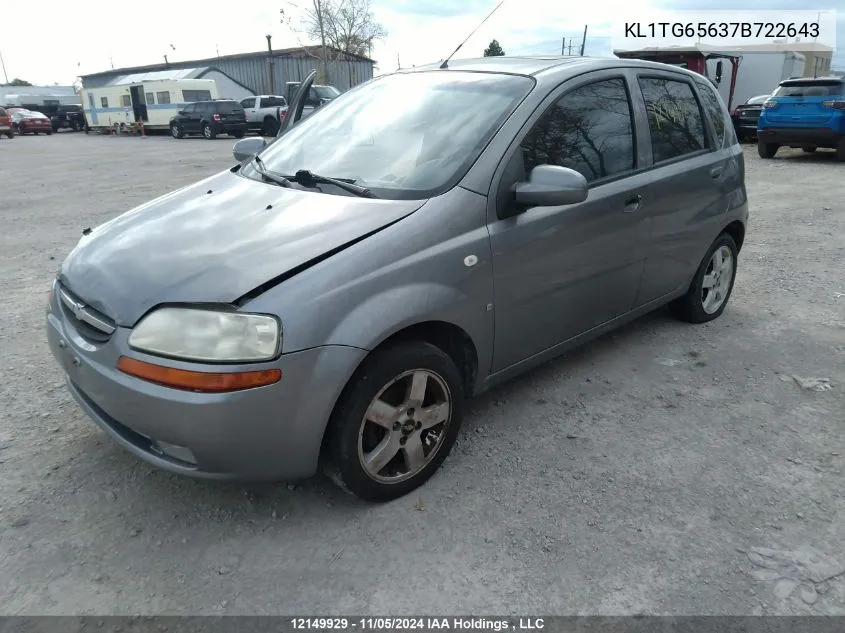 2007 Chevrolet Aveo VIN: KL1TG65637B722643 Lot: 12149929