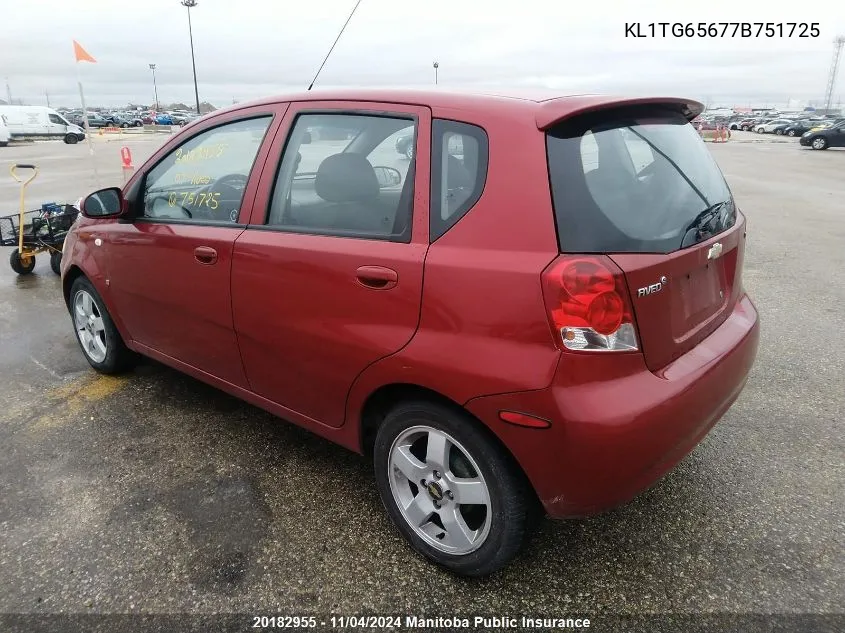 2007 Chevrolet Aveo Lt VIN: KL1TG65677B751725 Lot: 20182955