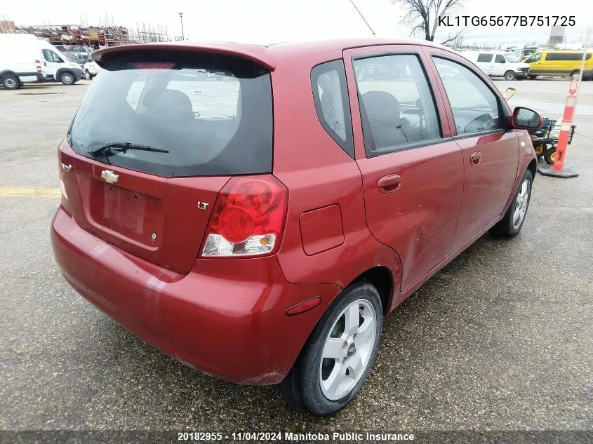 2007 Chevrolet Aveo Lt VIN: KL1TG65677B751725 Lot: 20182955