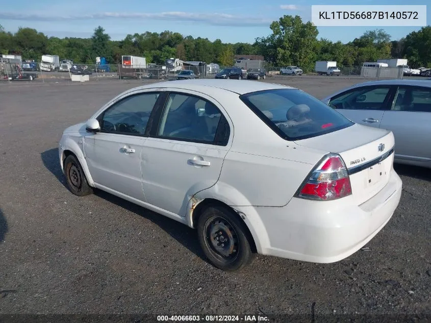 2007 Chevrolet Aveo Ls VIN: KL1TD56687B140572 Lot: 40066603