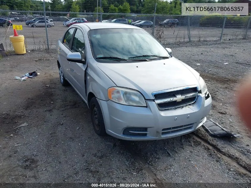 2007 Chevrolet Aveo Ls VIN: KL1TD56617B065357 Lot: 40151026