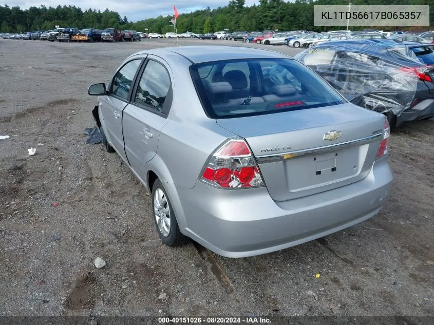 2007 Chevrolet Aveo Ls VIN: KL1TD56617B065357 Lot: 40151026