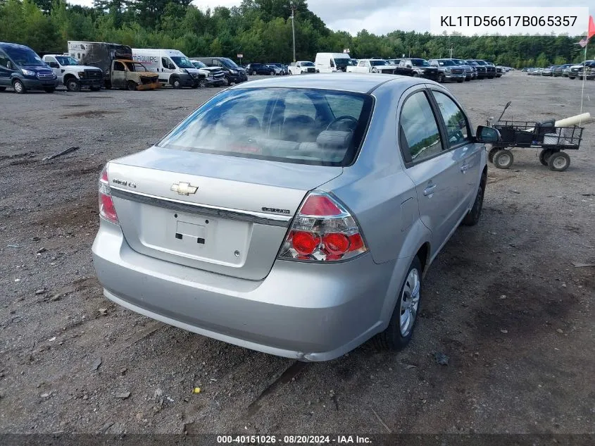 2007 Chevrolet Aveo Ls VIN: KL1TD56617B065357 Lot: 40151026