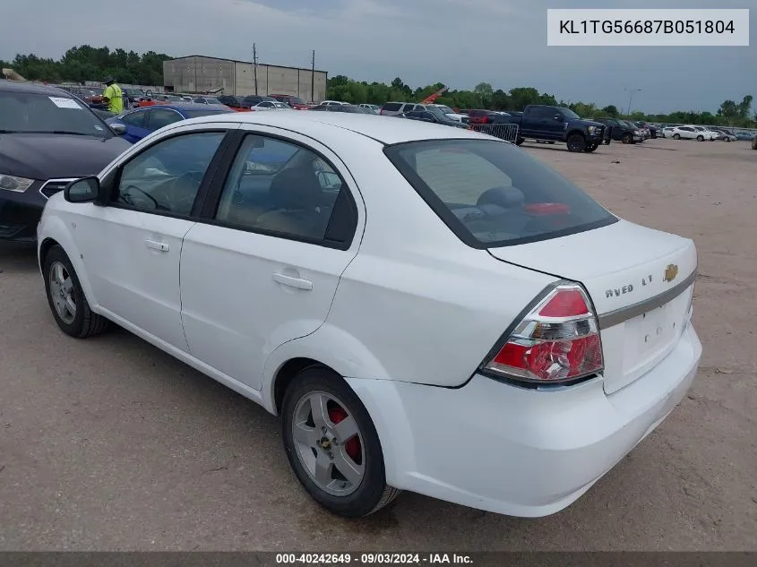 2007 Chevrolet Aveo Lt VIN: KL1TG56687B051804 Lot: 40242649