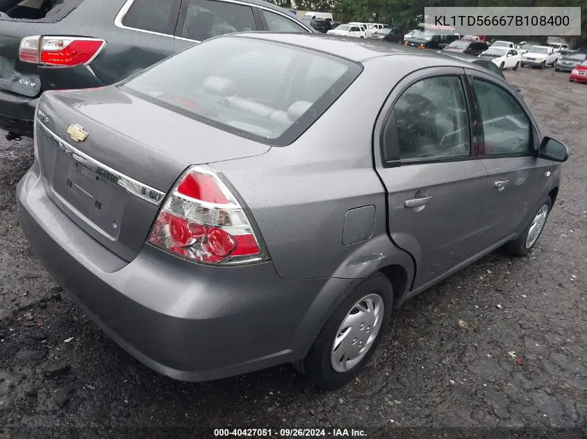 2007 Chevrolet Aveo Ls VIN: KL1TD56667B108400 Lot: 40427051