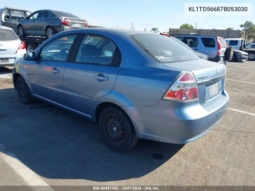 2007 Chevrolet Aveo Ls VIN: KL1TD56687B053030 Lot: 40497392