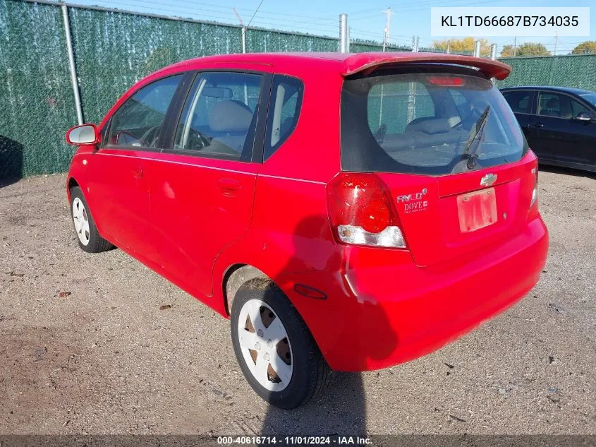 2007 Chevrolet Aveo 5 Ls VIN: KL1TD66687B734035 Lot: 40616714