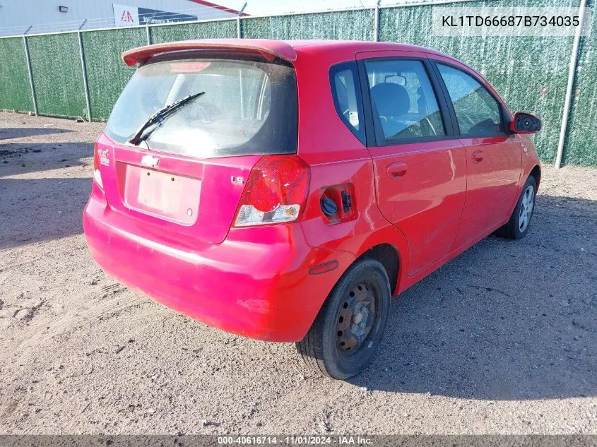 2007 Chevrolet Aveo 5 Ls VIN: KL1TD66687B734035 Lot: 40616714