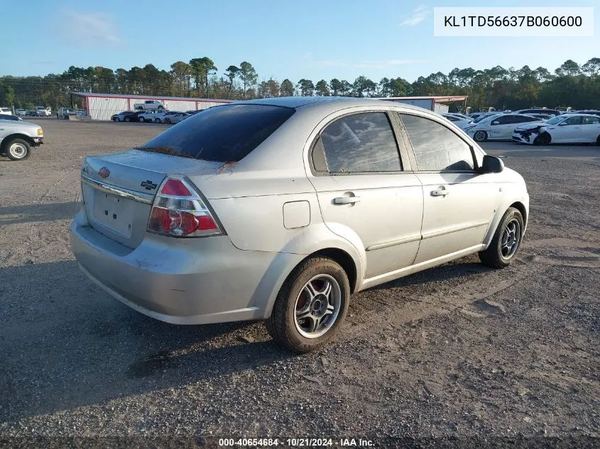 2007 Chevrolet Aveo Ls VIN: KL1TD56637B060600 Lot: 40654684